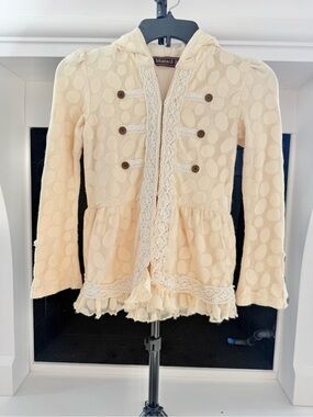 Mustard Pie Cream Dot Lace Hooded Jacket- Girls Size 10